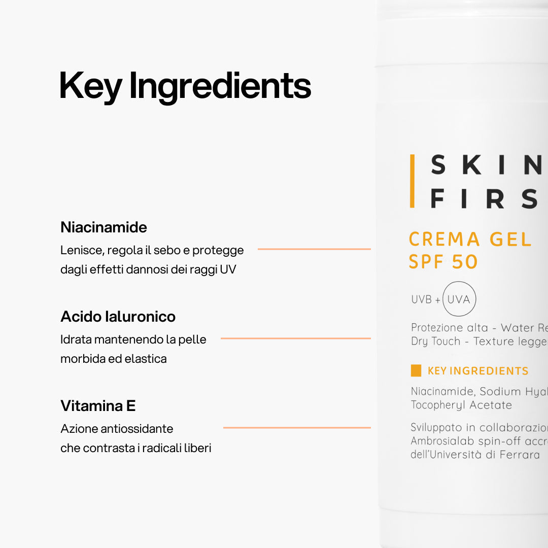 Infografica Spiegazione Sostanze Funzionali e Benefici Prodotto : Crema Gel SPF 50_carousel_pdp
