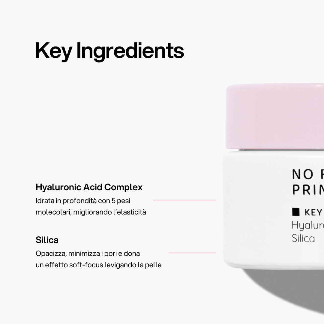 Infografica Spiegazione Sostanze Funzionali e Benefici Prodotto : No Filter Primer Pro