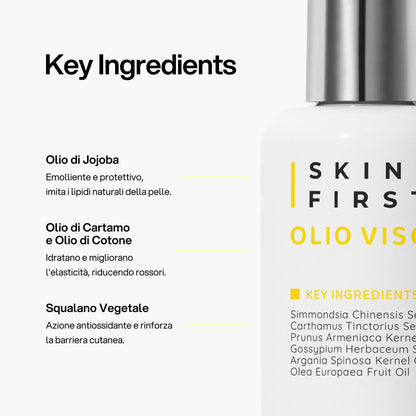 Infographic explaining functional ingredients and product benefits: Olio Viso_carousel_pdp