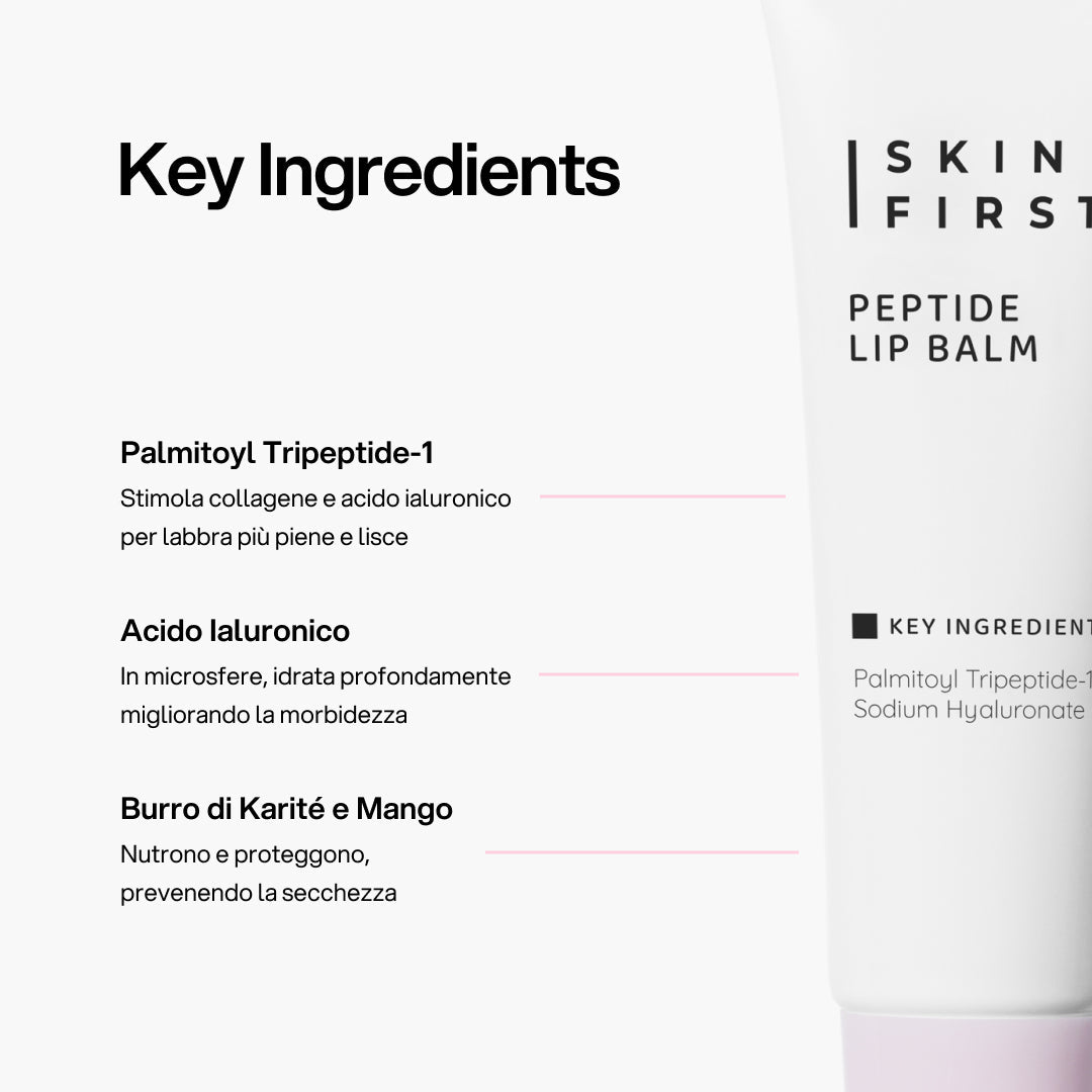 Infografica Spiegazione Sostanze Funzionali e Benefici Prodotto : Peptide Lip Balm Cherry