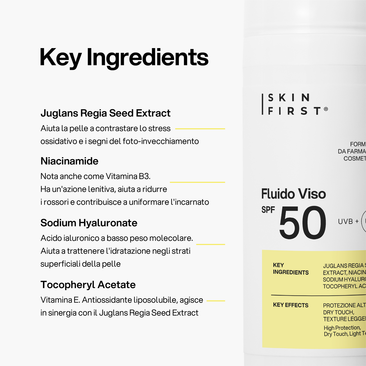 Infografica Spiegazione Sostanze Funzionali e Benefici Prodotto: Fluido Viso SPF 50_carousel_pdp